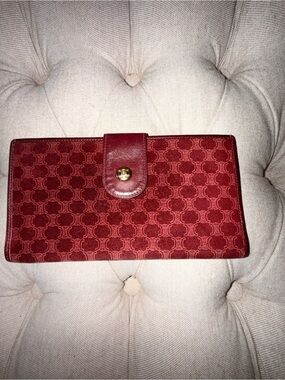 RARE Vintage Celine Triomphe Macadam Suede Long Wallet Bordeaux